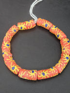 Painted Krobo Glass Tube Beads | Coral Orange Recycled Glass Tube Beads | Handmade in Ghana | 13–14×26–30mm