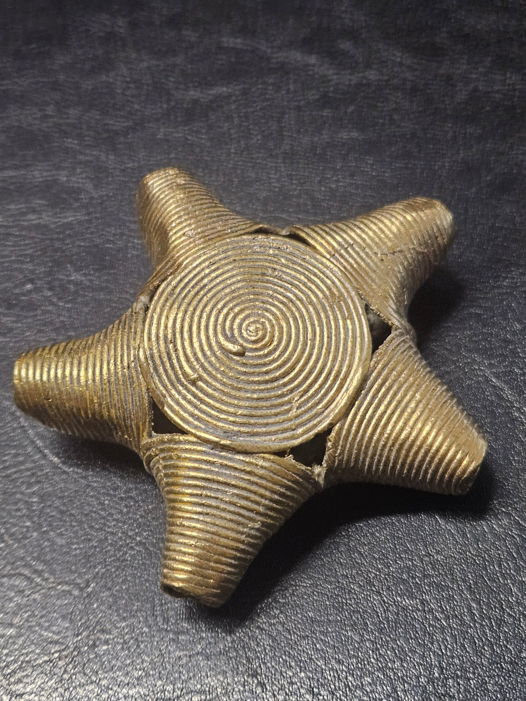 Oversized African Brass Star Bead – Ashanti Spiral Focal Bead