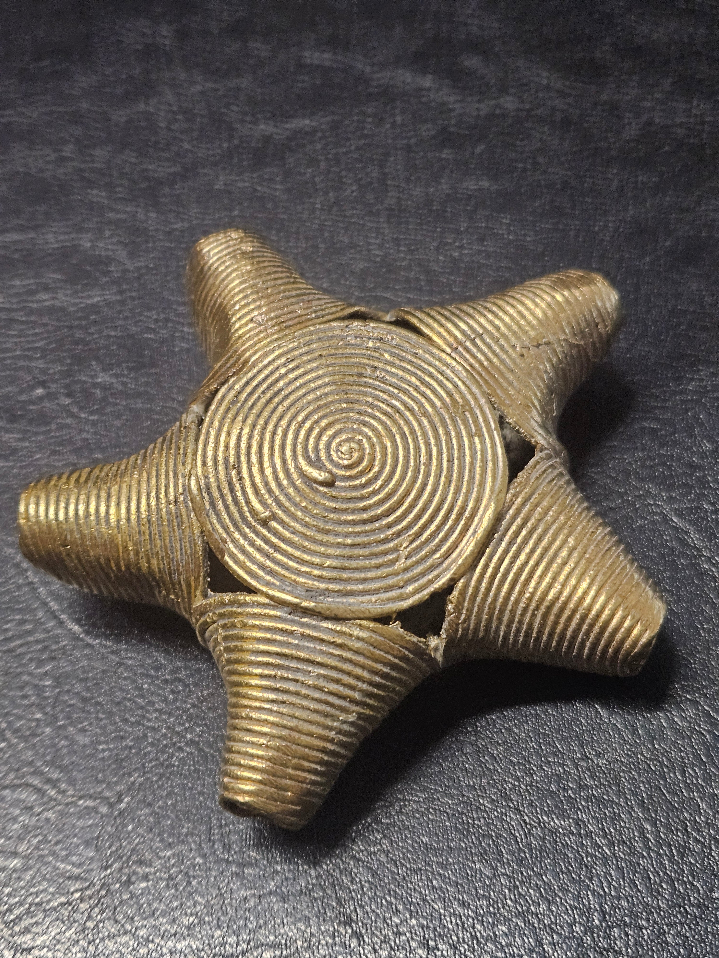 Oversized African Brass Star Bead – Ashanti Spiral Focal Bead
