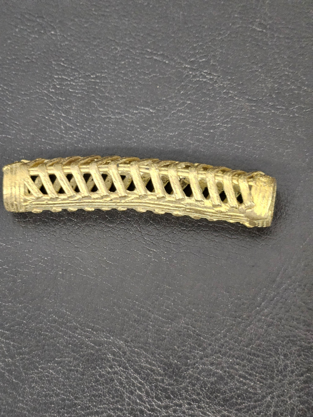 Handcrafted Ashanti Brass Curved Openwork Tube Component Bead | Large Hole African Brass Focal Bead | Ghana Bracelet & Leather Jewelry Component 62mm
