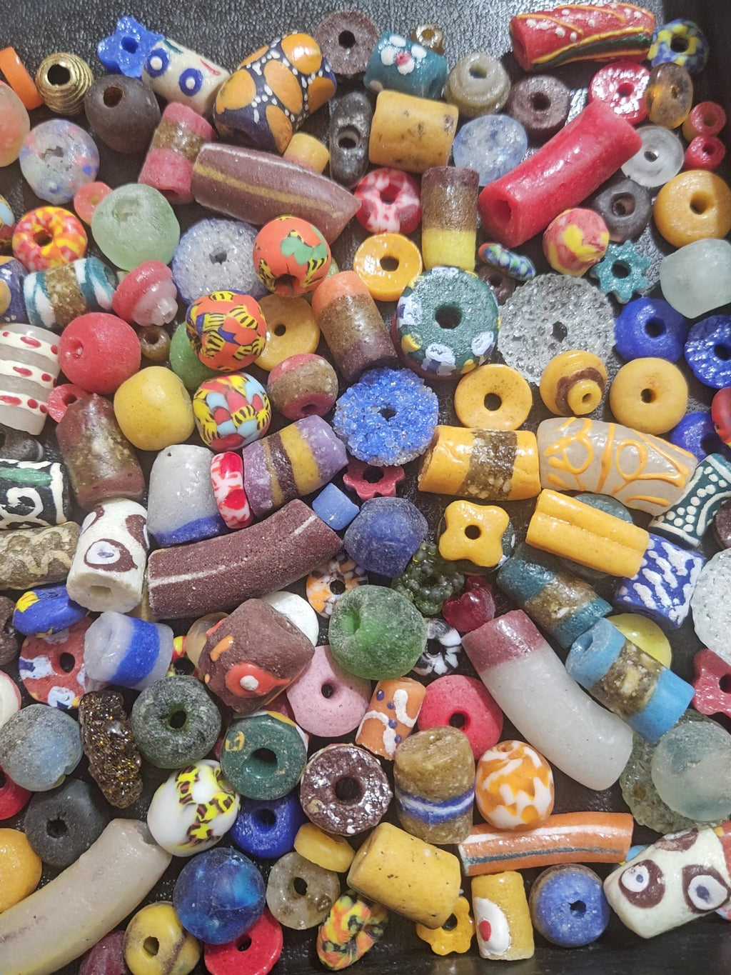 African Krobo Recycled Glass Beads – 1 Cup Mix (160+ Handmade Ghana Beads for Jewelry & Crafting, 1lb)