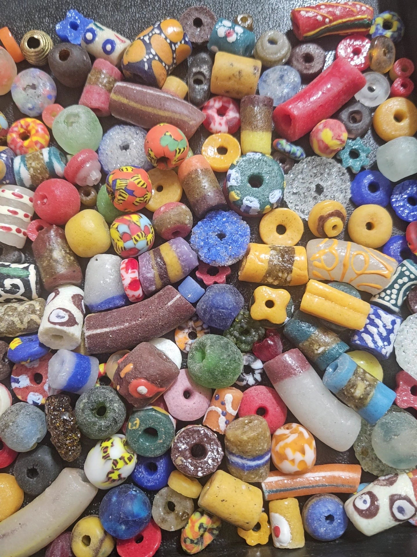 African Krobo Recycled Glass Beads – 1 Cup Mix (160+ Handmade Ghana Beads for Jewelry & Crafting, 1lb)