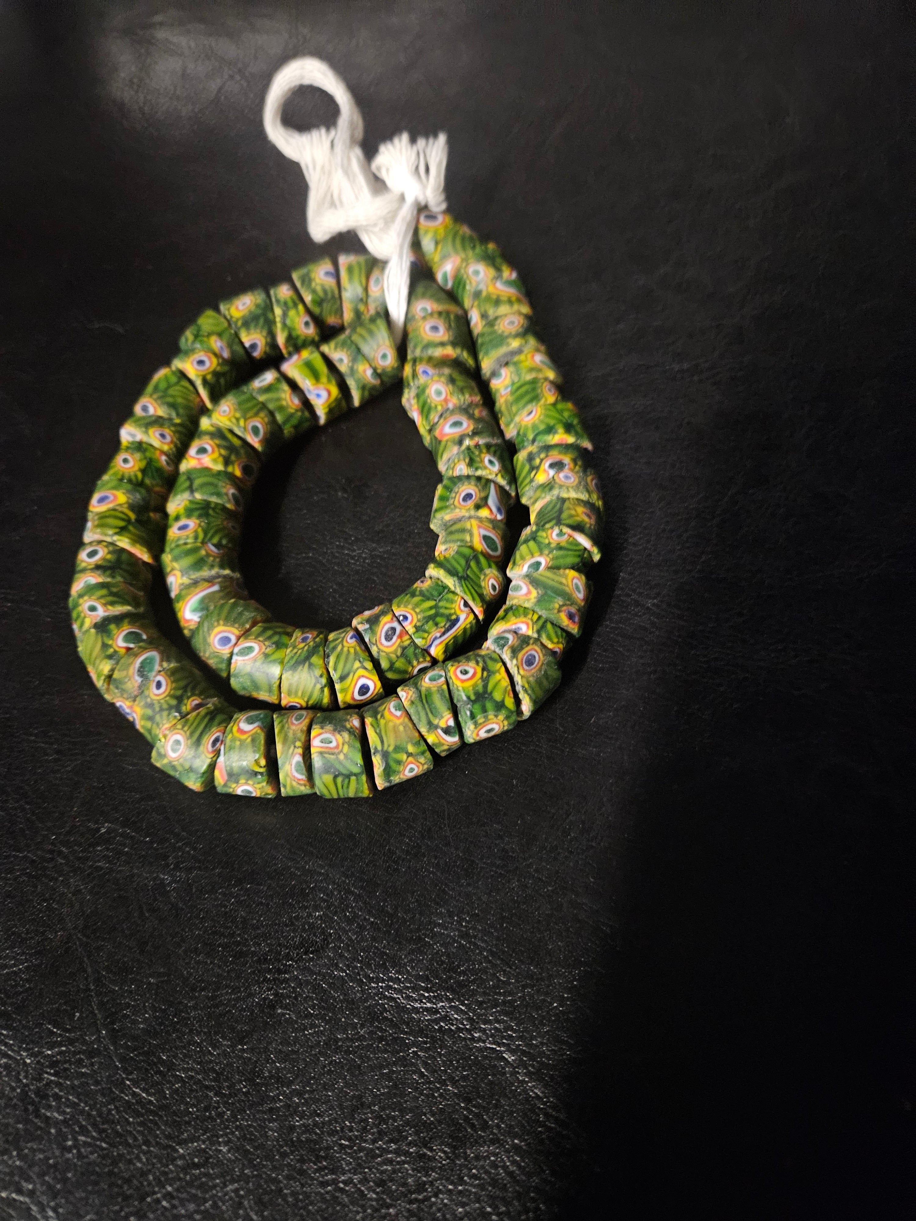 Green Eye Trade Beads – Multicolor Pattern 8–10 × 14–15mm