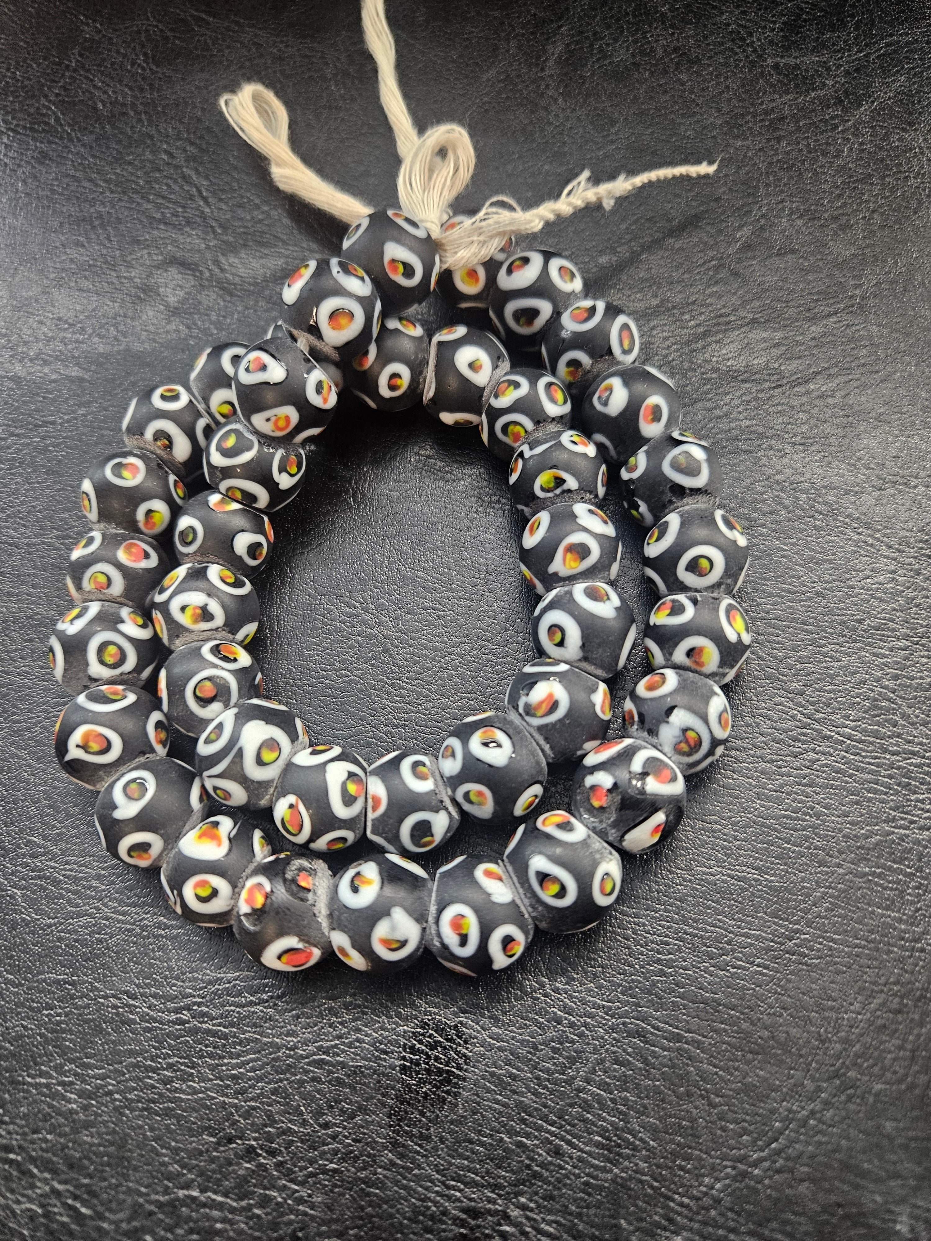 Designer Eye Trade Beads – Black, White & Multicolor 37–38 Beads
