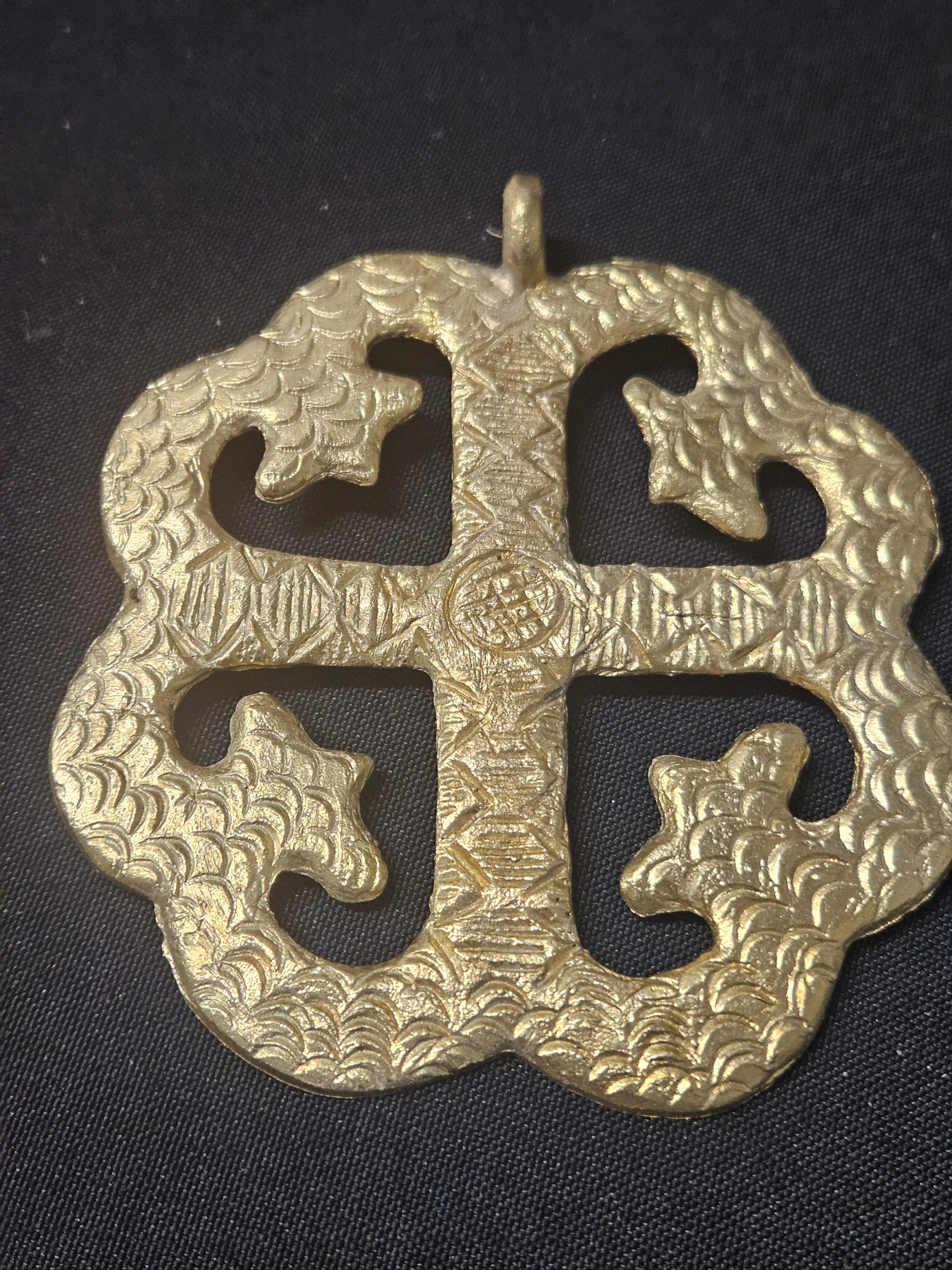 Large Handcrafted Onyame Dua African Brass Pendant | Authentic Ghana Adinkra Symbol