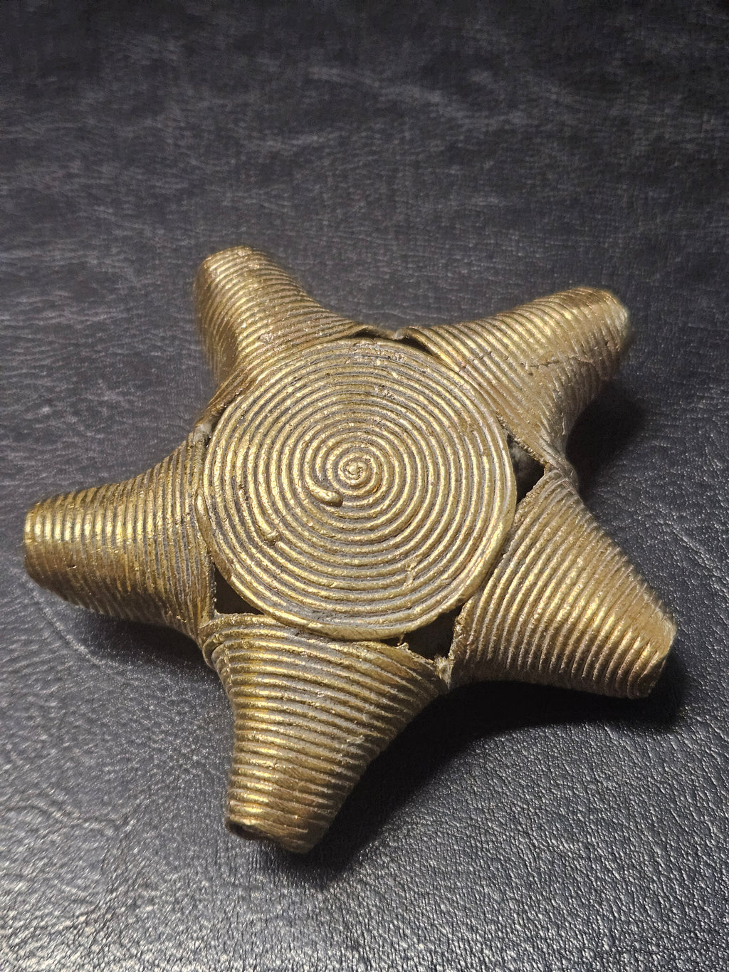 Oversized African Brass Star Bead – Ashanti Spiral Focal Bead