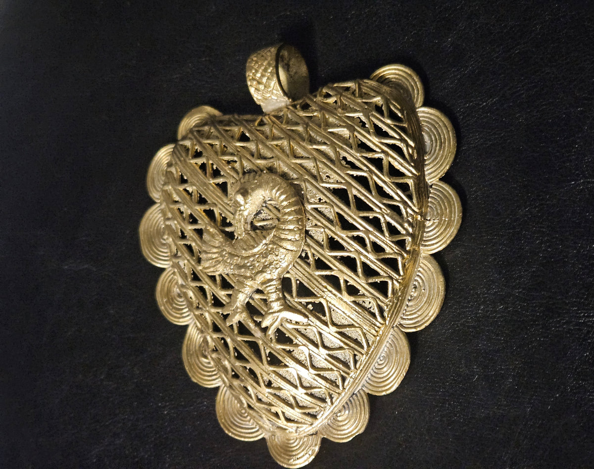 Oversized Sankofa Bird Adinkra Brass Pendant Handmade in Ghana
