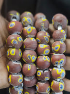 Chocolate Brown Eye Motif African Trade Beads Sourced in Ghana | Large-Hole Recycled Glass Trade Beads | 15–16mm Designer & Collector Strand