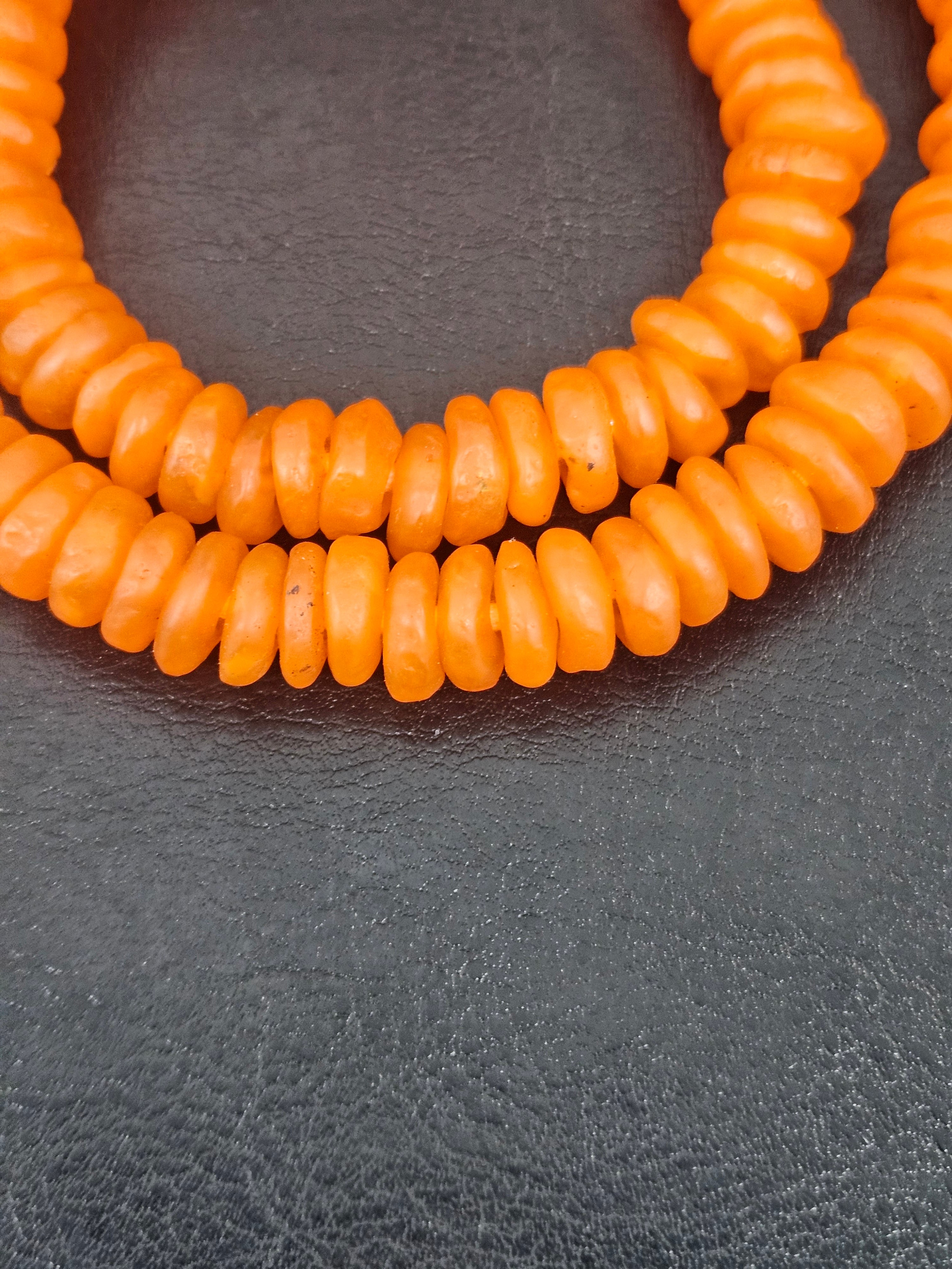 Authentic Orange Krobo Translucent Recycled Glass Rondelle Beads Handmade in Ghana