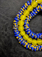 Royal Blue Hand-Painted Krobo Rondelle Glass Beads & Sunshine Yellow Pocket Glass Beads | Handmade in Ghana