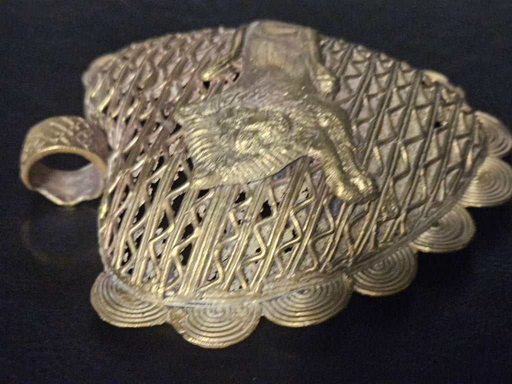 Oversized Lion on Adinkrahene Brass Pendant – Handcrafted in Ghana