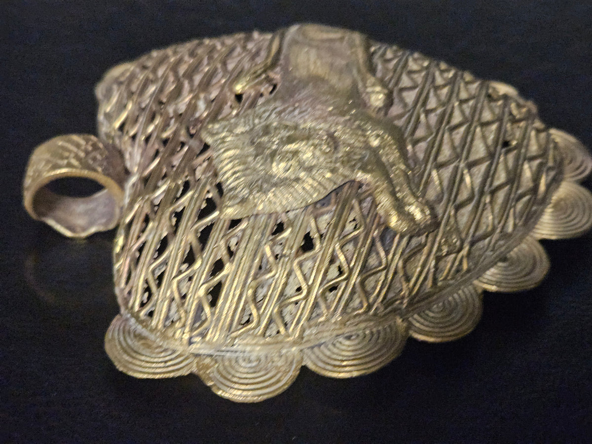 Oversized Lion on Adinkrahene Brass Pendant – Handcrafted in Ghana