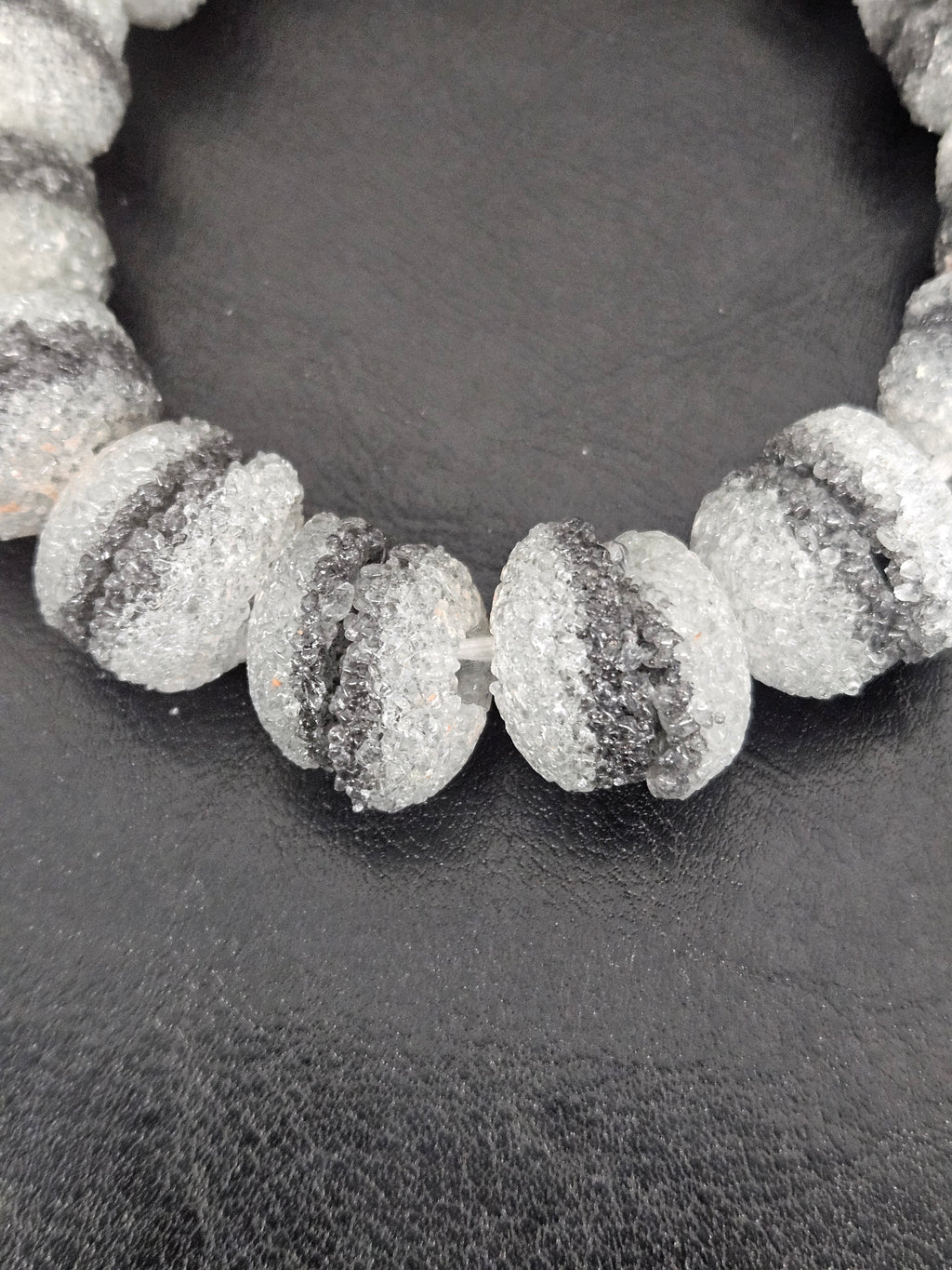 Black & White Krobo Sugar Glass Rondelle Beads | Handcrafted Recycled Glass Beads from Ghana | Approx. 30 Beads Per Strand