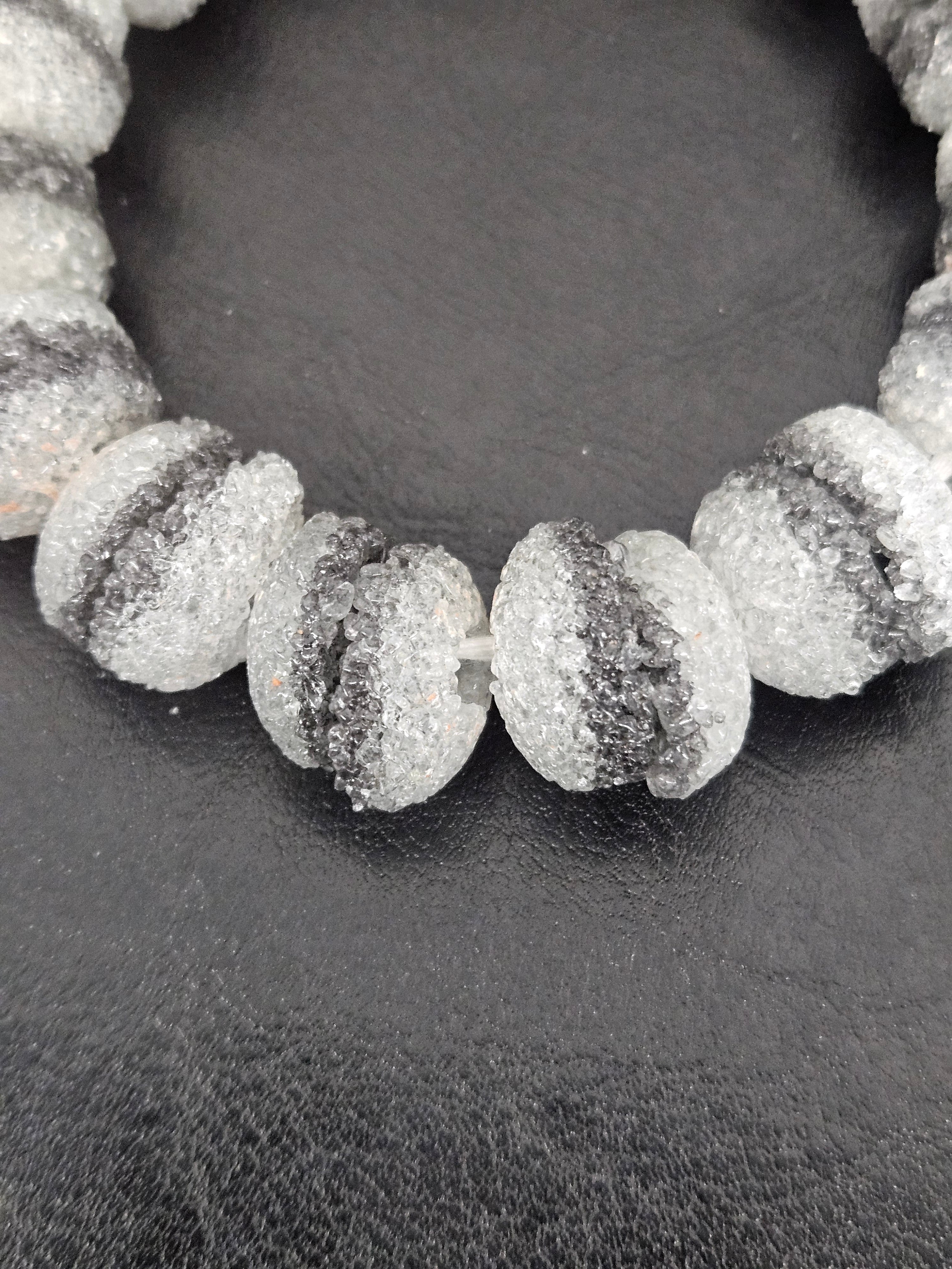 Black & White Krobo Sugar Glass Rondelle Beads | Handcrafted Recycled Glass Beads from Ghana | Approx. 30 Beads Per Strand