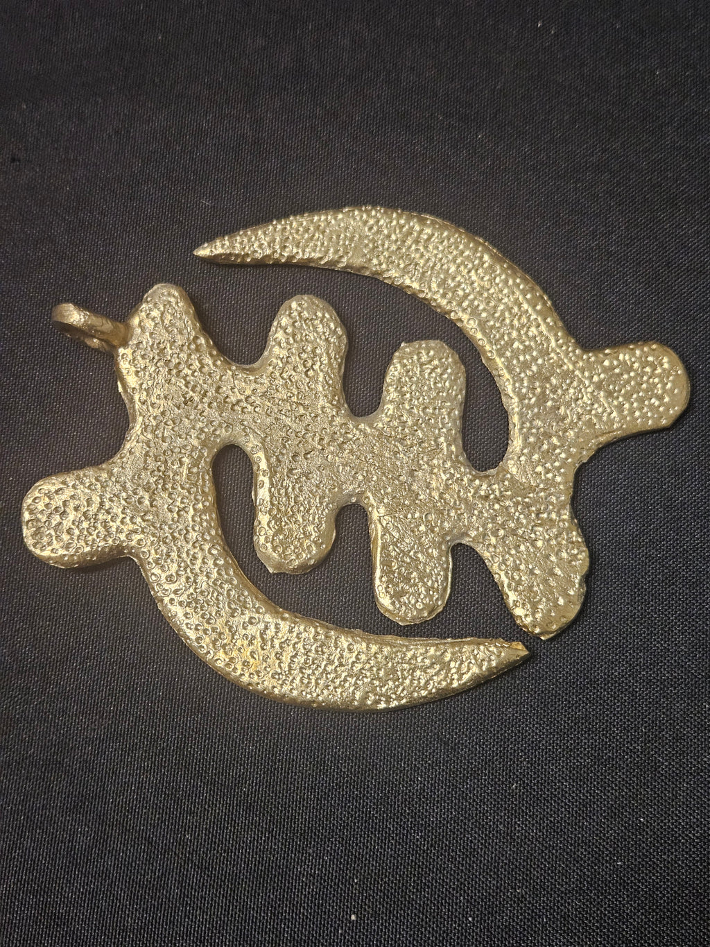Oversized Gye Nyame Ashanti Brass Pendant – Handcrafted Adinkra Symbol from Ghana (4" x 4.5")