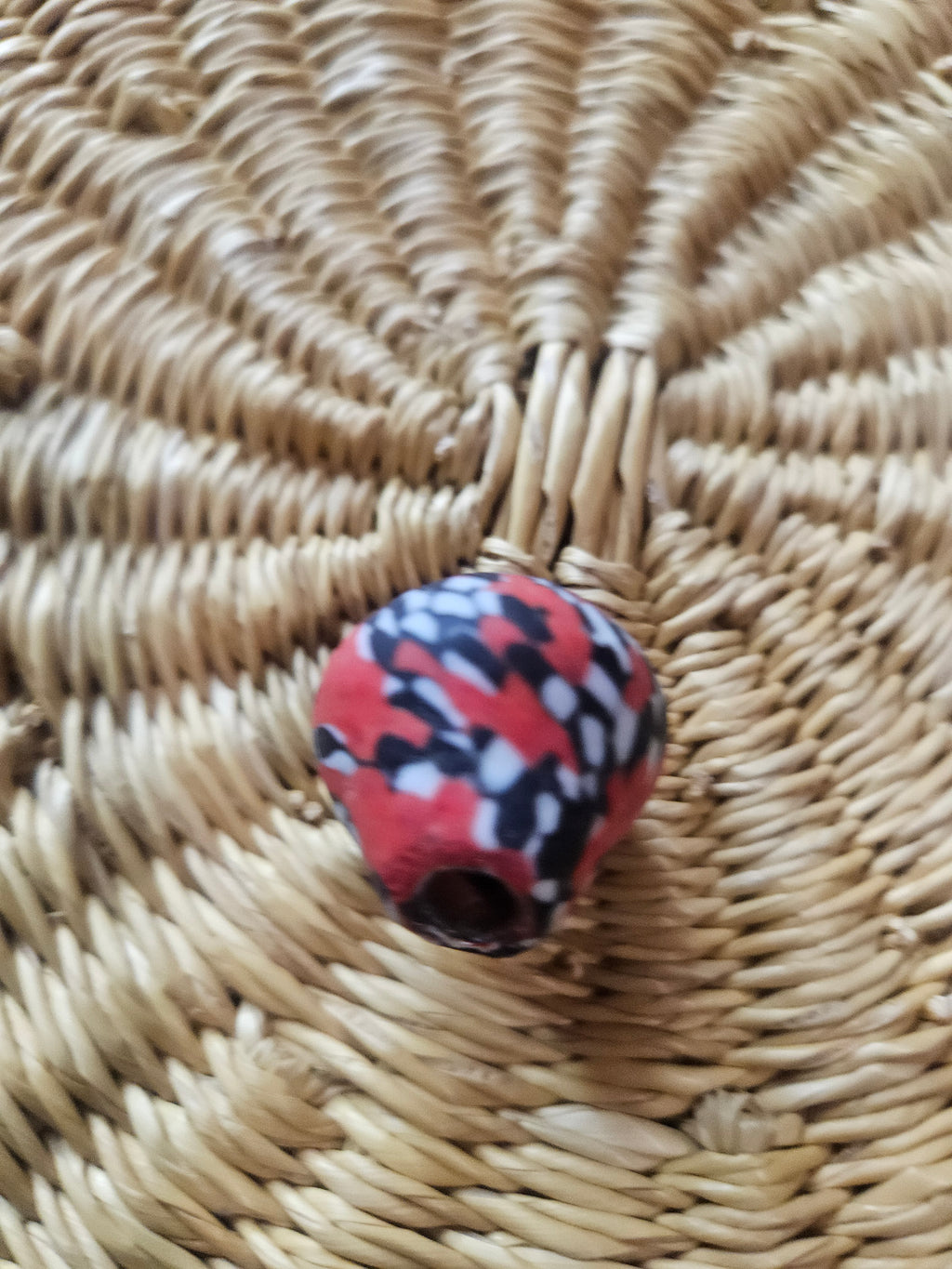 24mm Fused Krobo Recycled Glass Focal Bead – Red Abstract