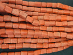 Coral Terracotta Cube Tube Krobo Powdered Glass Beads | Handmade Recycled Glass Beads from Ghana | 30–32 Beads per Strand
