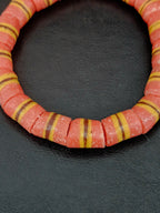Red Striped Krobo Kente Glass Beads | Handcrafted Powdered Glass Beads from Ghana | Approx. 17 Beads
