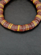 Brown Striped Krobo Kente Glass Beads | Handcrafted Powdered Glass Beads from Ghana | Approx. 17 Beads