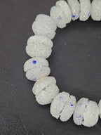 White & Blue Speckled Krobo Sugar Glass Rondelle Beads | Handcrafted Recycled Glass Beads from Ghana | Approx. 30 Beads Per Strand