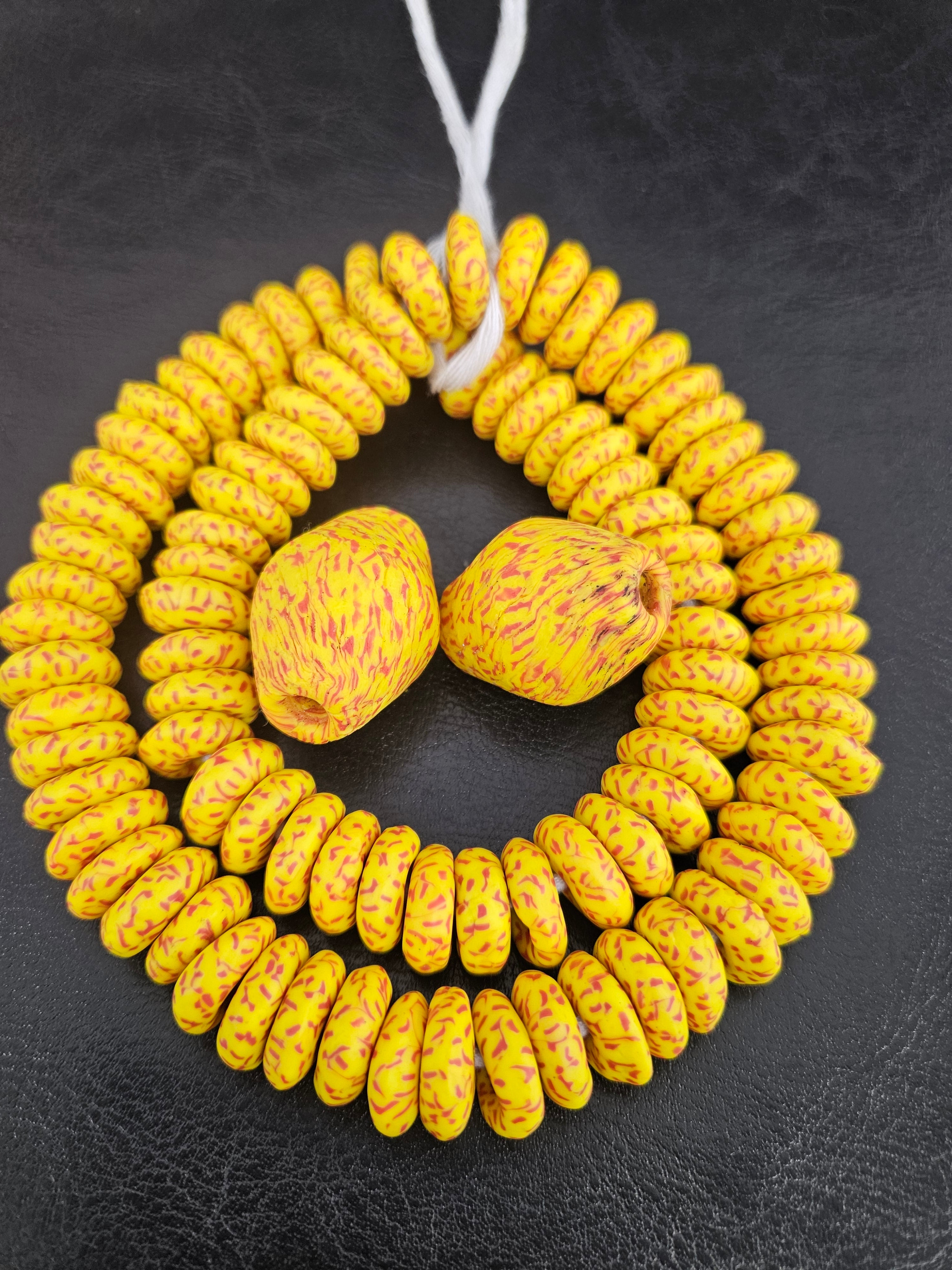 Yellow African Beads Bundle – Krobo Glass Rondelles + Bicone Focals