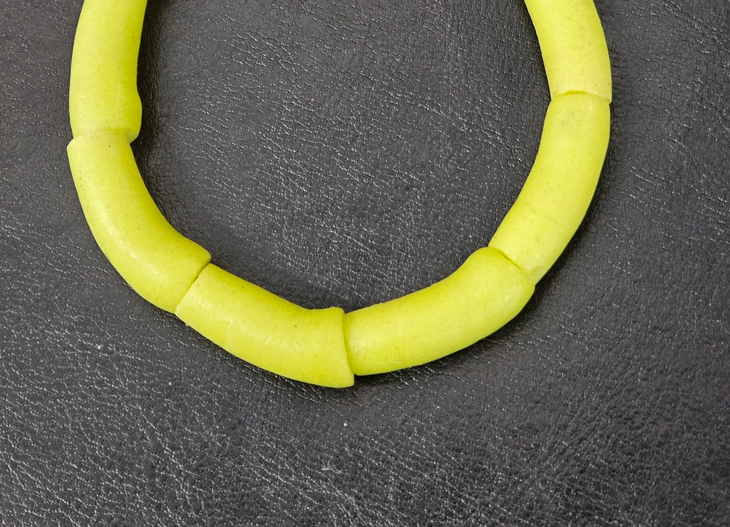 Lime Green Krobo Powdered Glass Tube Beads • Handmade Recycled Glass • Ghana • Large Hole • 10–12 × 24–30 mm