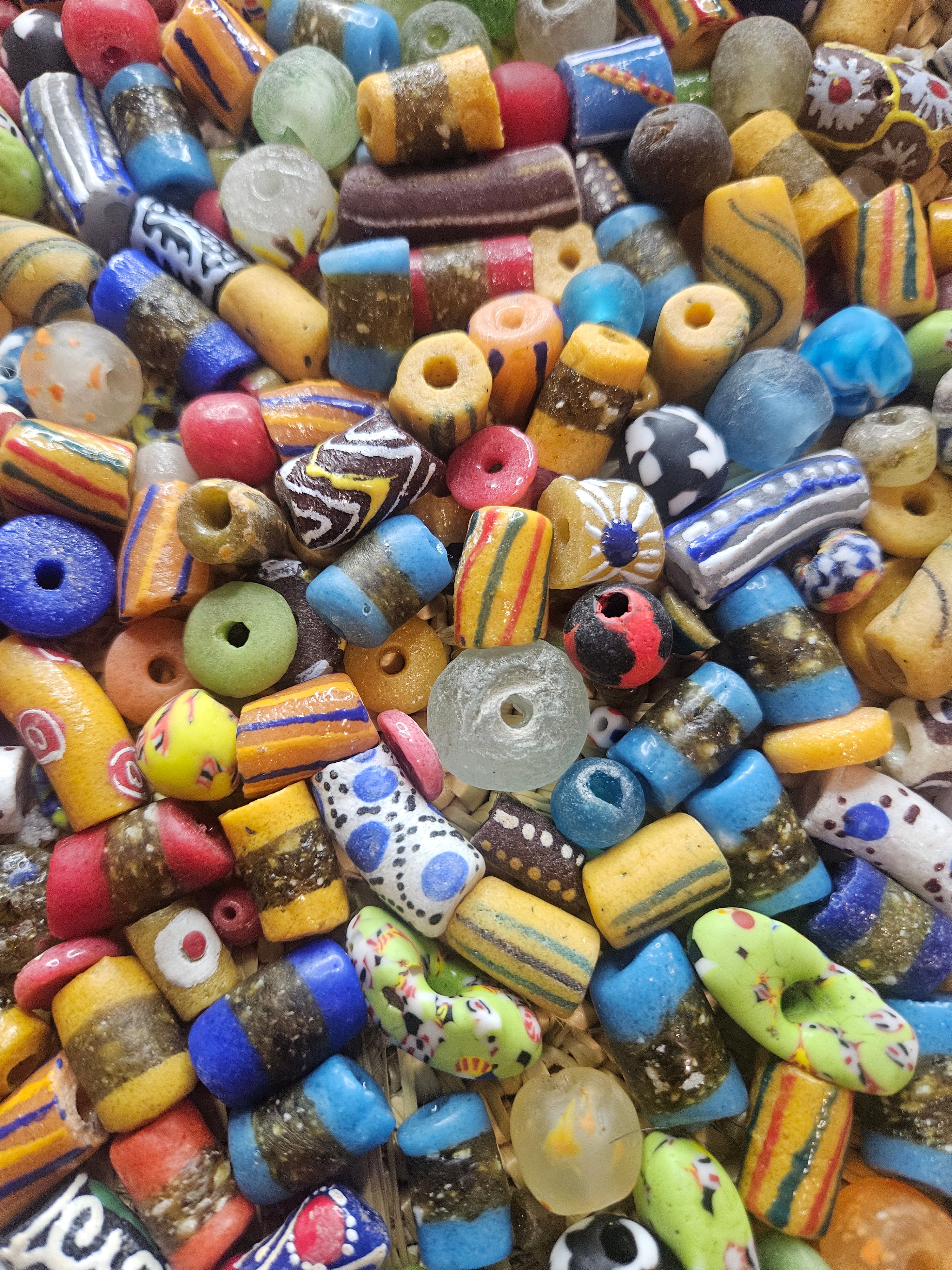 300+ Assorted Krobo Recycled Glass Beads Mix (4–30mm)