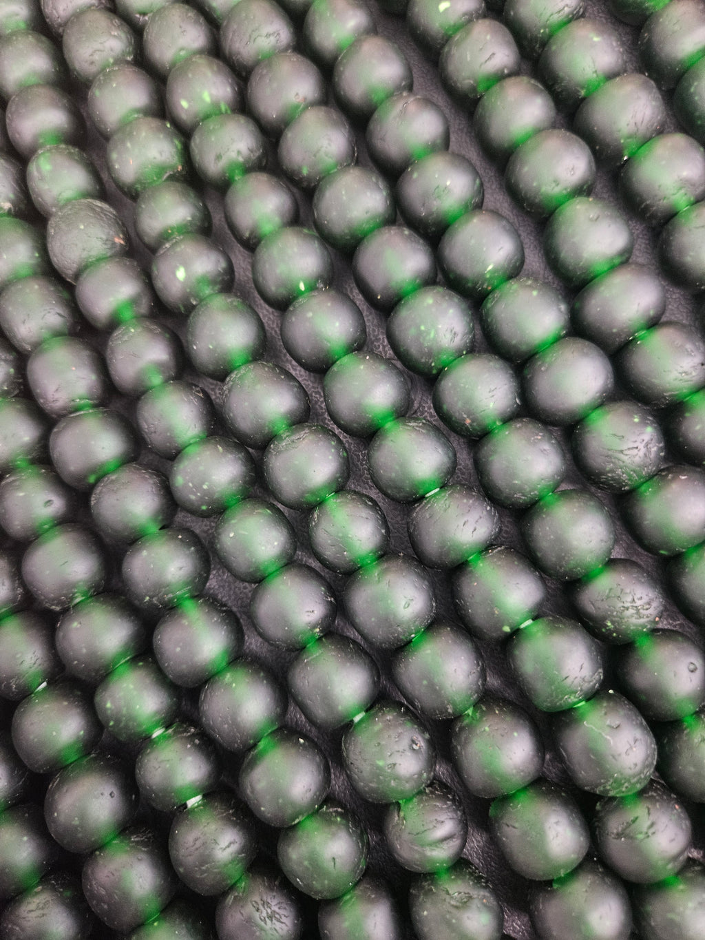 Emerald Frost Krobo Pocket Glass Beads | Handcrafted Ghana Recycled Glass Beads | Translucent Green Artisan Beads