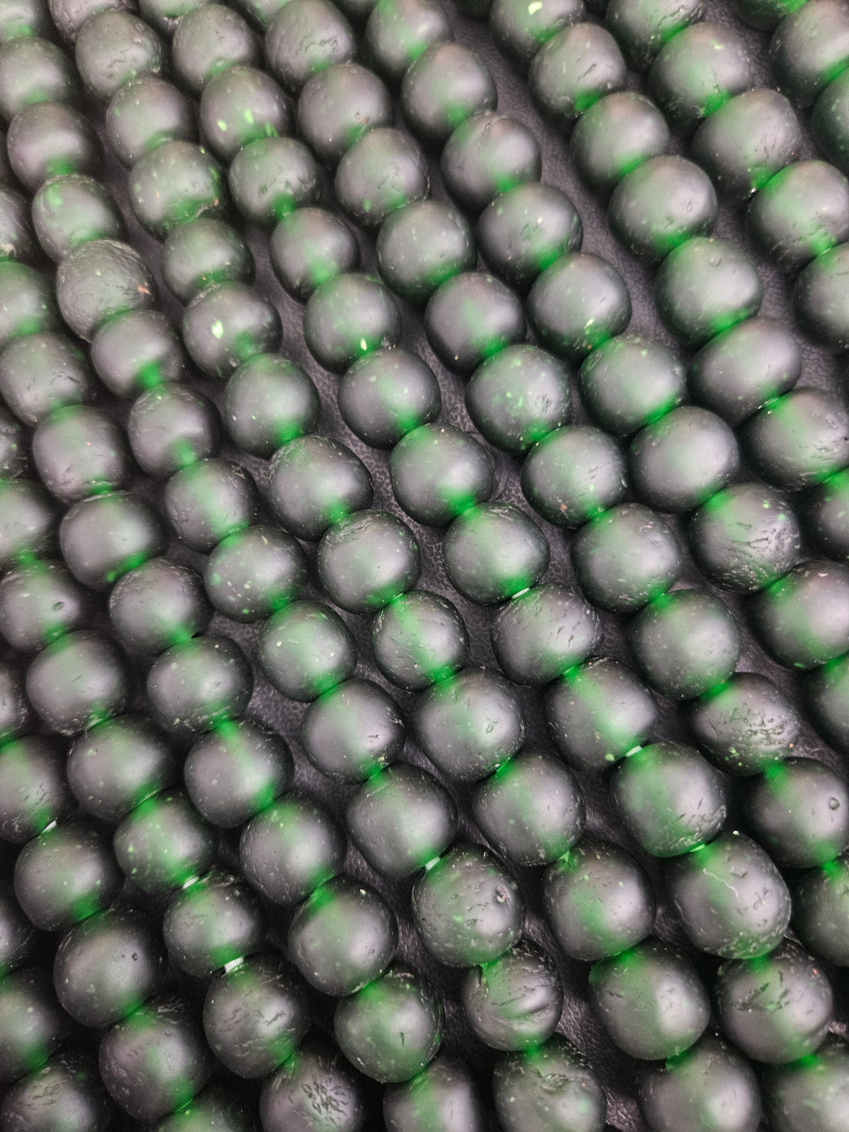 Emerald Frost Krobo Pocket Glass Beads | Handcrafted Ghana Recycled Glass Beads | Translucent Green Artisan Beads