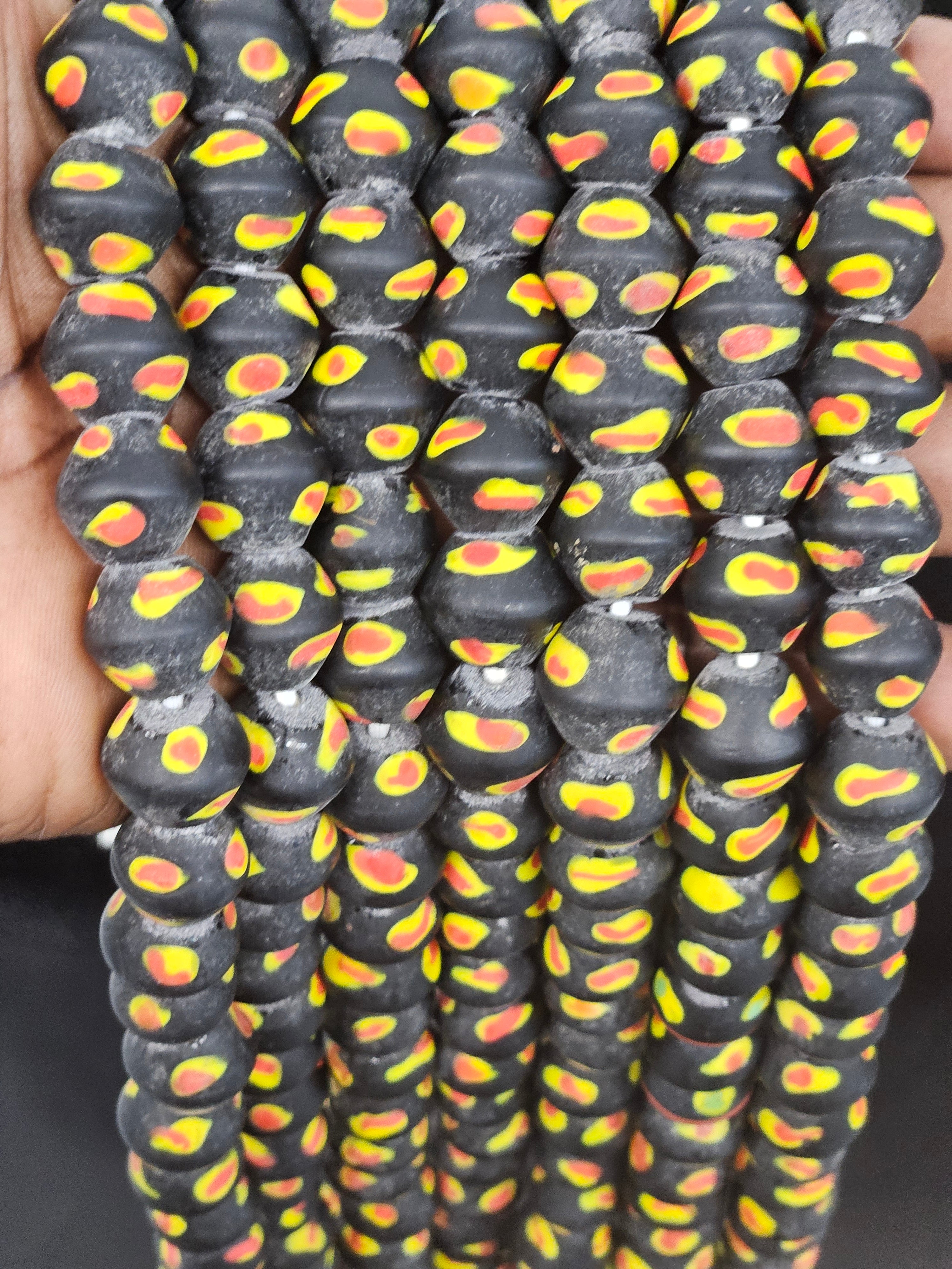 Vintage Venetian-Inspired Black Millefiori Trade Beads | Recycled Glass African Trade Beads | Large Hole Collector Beads