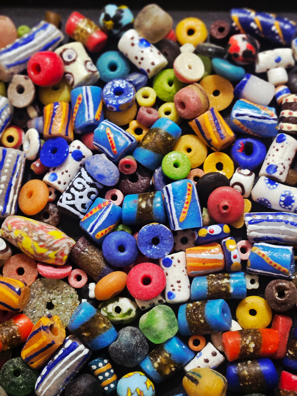 African Krobo Recycled Glass Beads Mix (Coastal Blue + Sun Yellow) — 1 Cup, 160+ Handmade Ghana Beads, 1lb | ABM255