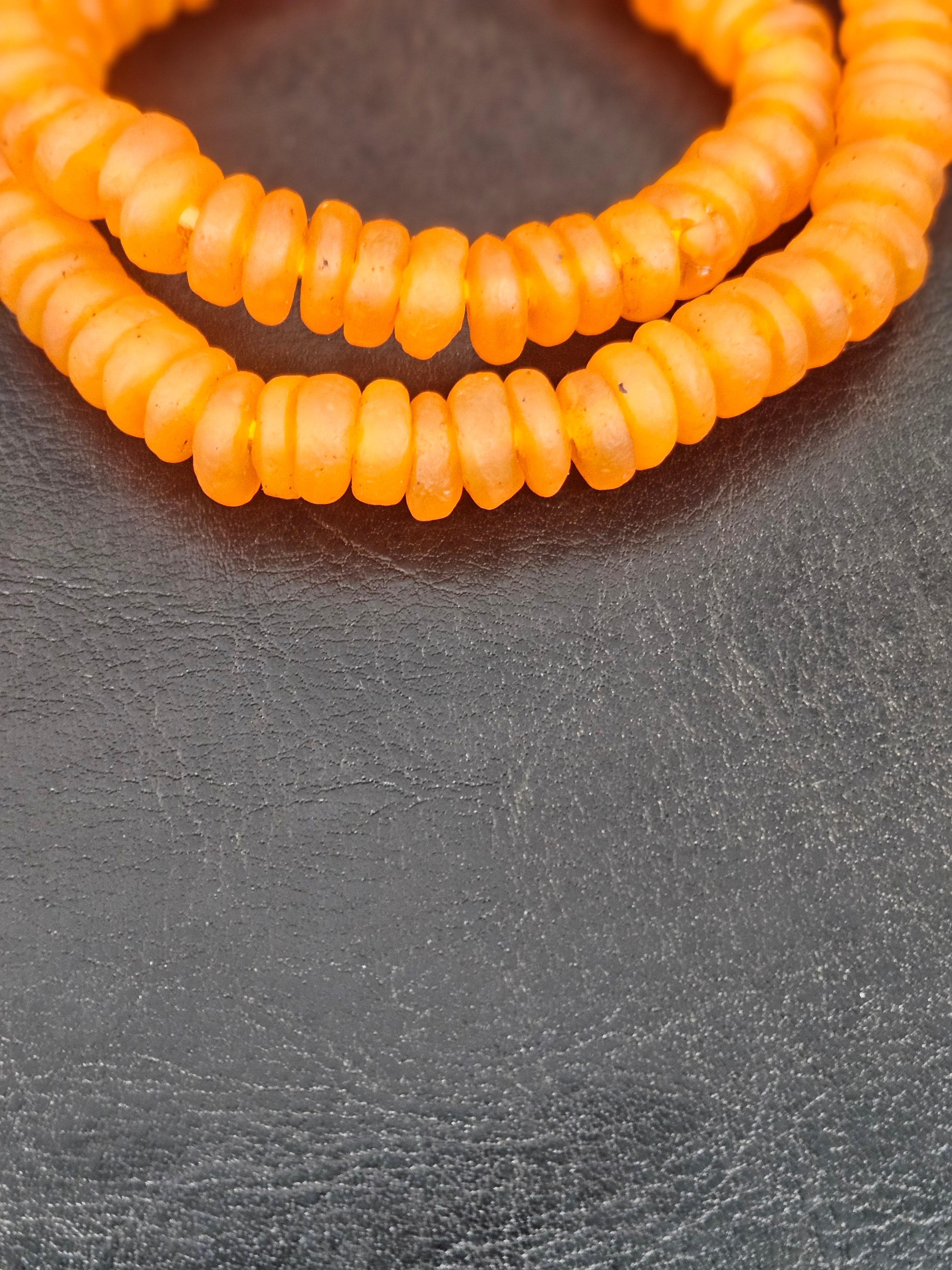 Golden Amber Krobo Glass Rondelle Beads | Handmade Translucent African Recycled Glass Beads