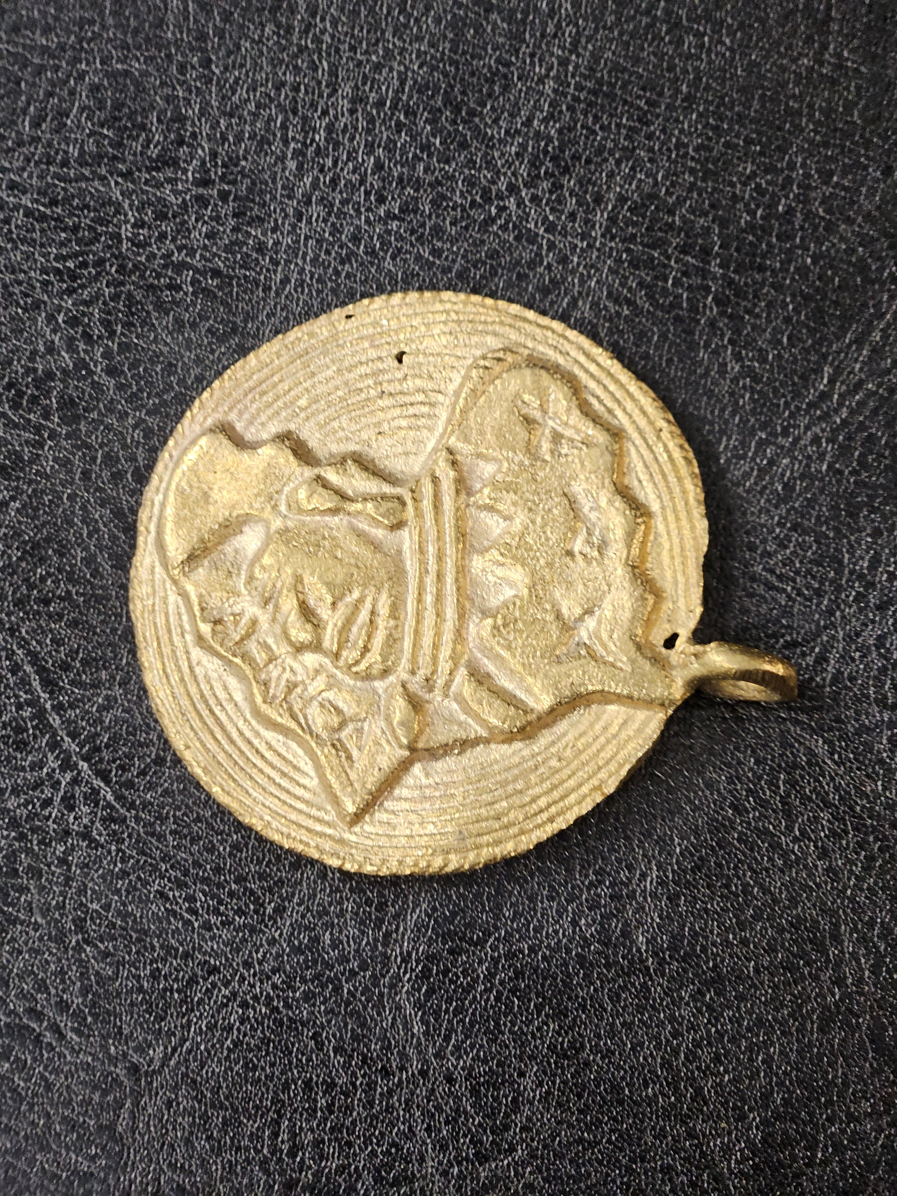 Handcrafted African Brass Pendant – Tribal Face Design, 60x50mm | Authentic Ghanaian Jewelry Supplies