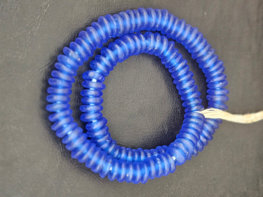 Authentic Royal Blue Krobo Translucent Recycled Glass Rondelle Beads | Handmade Ghana African Glass Beads for Jewelry Making & Wholesale