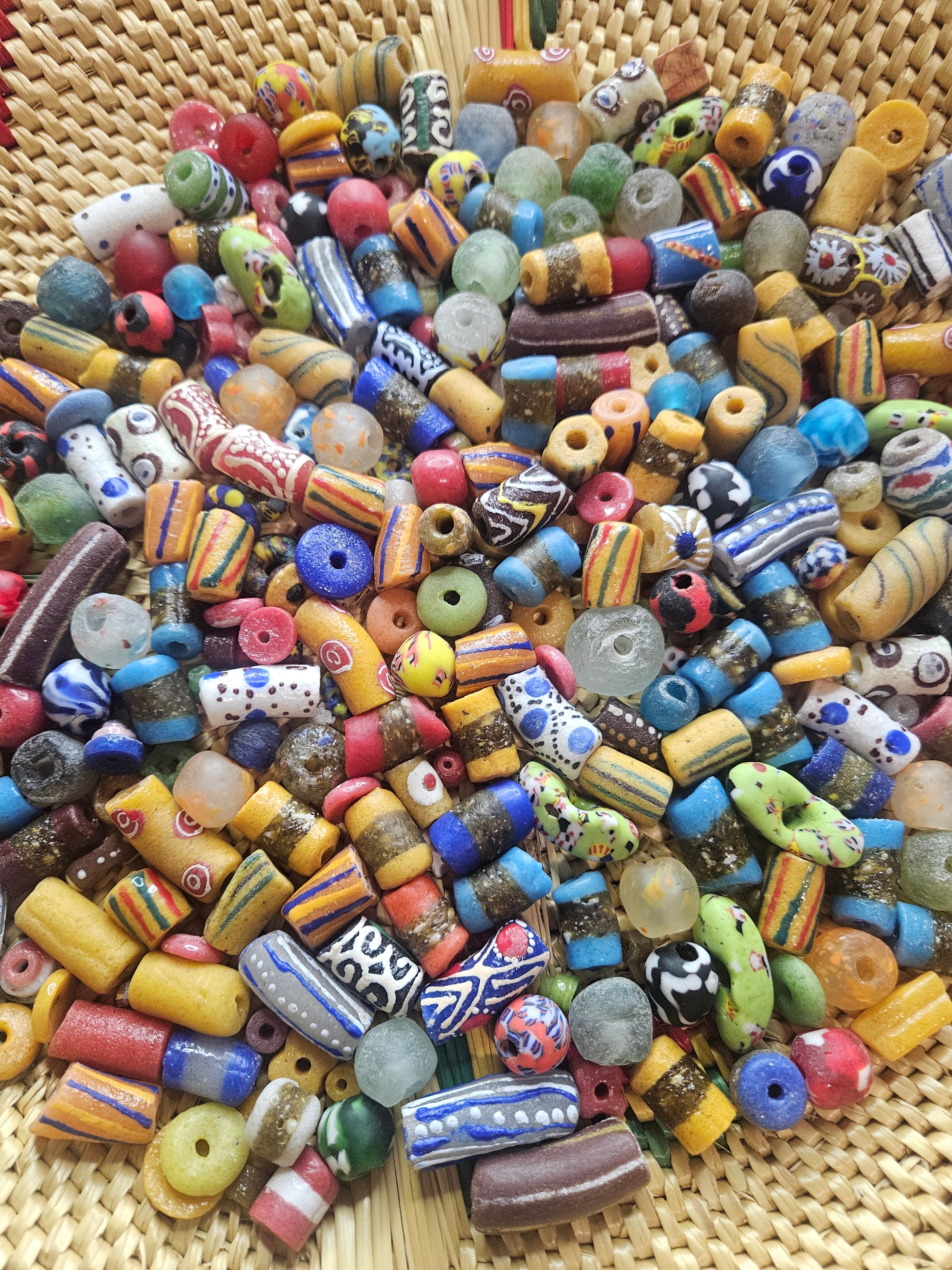 300+ Assorted Krobo Recycled Glass Beads Mix (4–30mm)