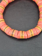 Red Striped Krobo Kente Glass Beads | Handcrafted Powdered Glass Beads from Ghana | Approx. 17 Beads