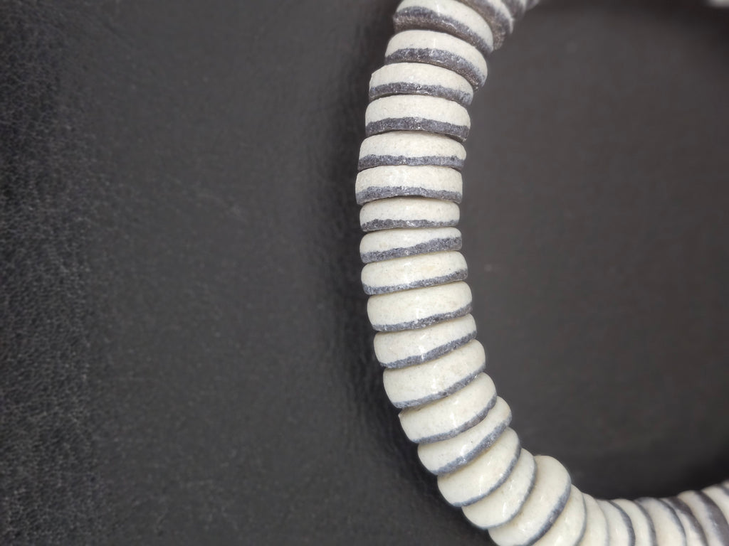 Handmade Ivory & Charcoal Krobo Glass Spacer Beads, African Recycled Glass Beads, Ghana Jewelry Making Supplies