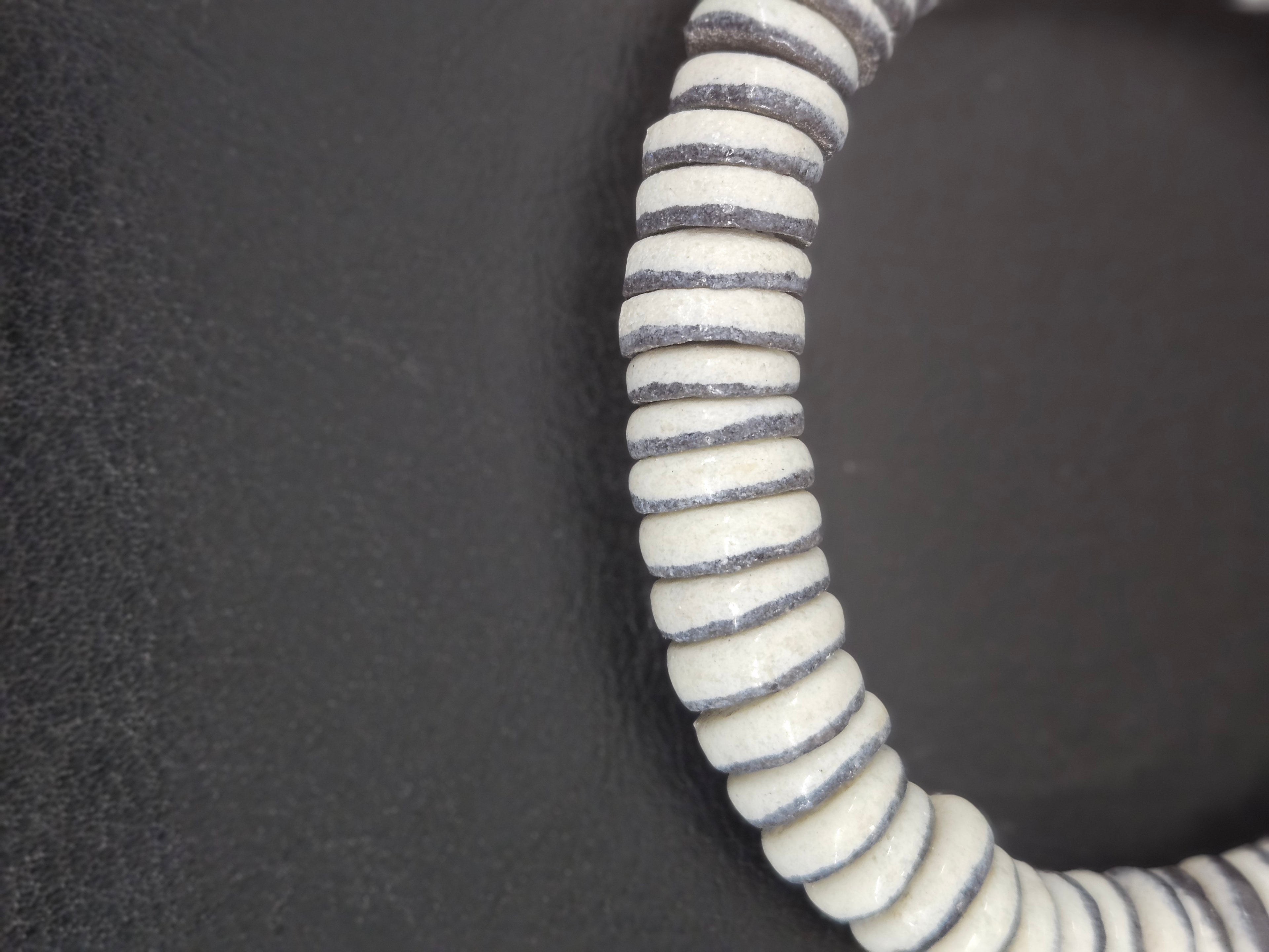 Handmade Ivory & Charcoal Krobo Glass Spacer Beads, African Recycled Glass Beads, Ghana Jewelry Making Supplies