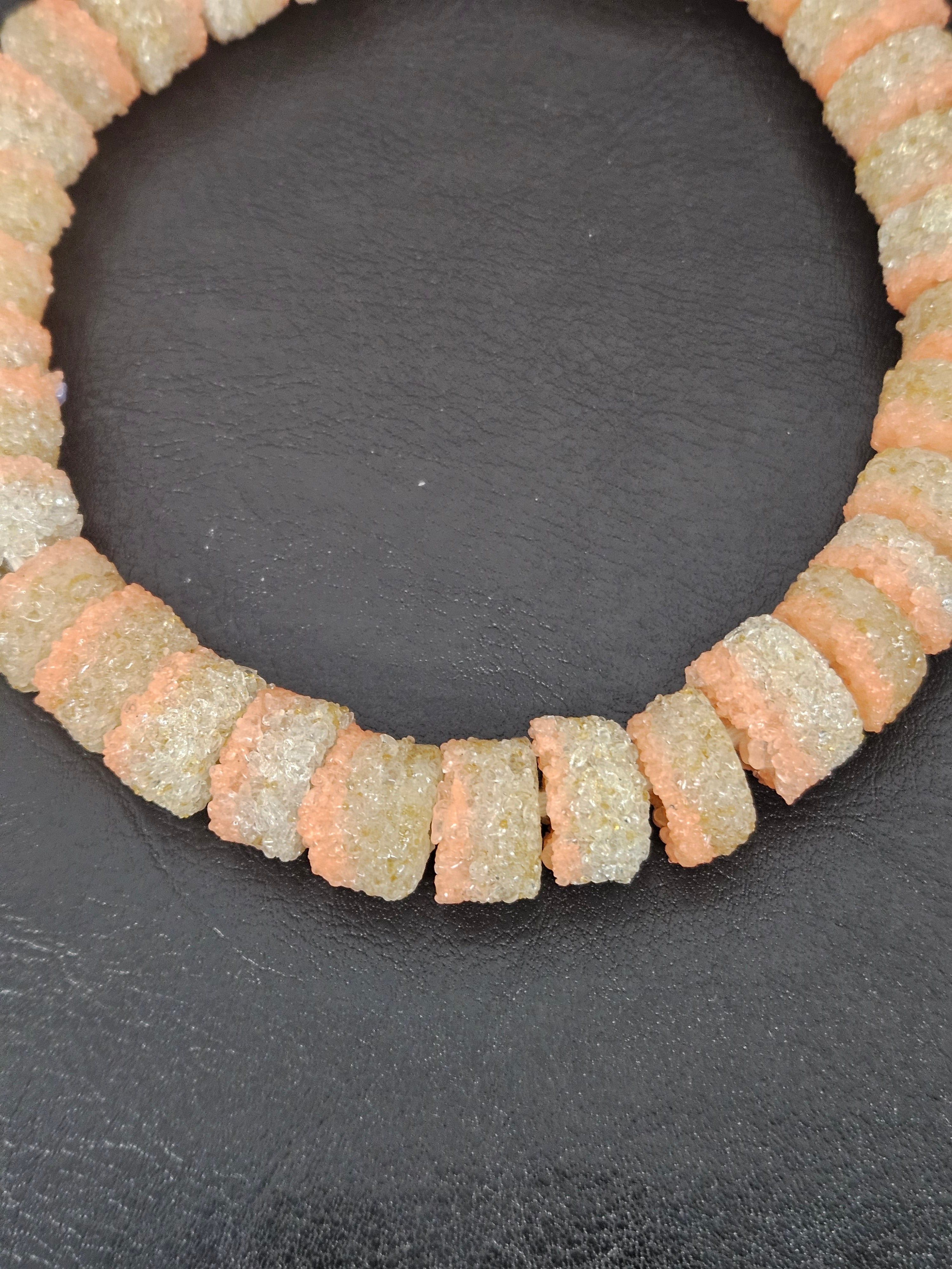 Peach & Ivory Krobo Sugar Glass Short Tube Beads | Handcrafted Recycled Glass Beads from Ghana | Approx. 32 Beads Per Strand