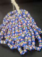 Royal Blue Krobo Painted Glass Tube Beads with Hand-Painted Eye Motifs | Ghana Recycled Glass Beads