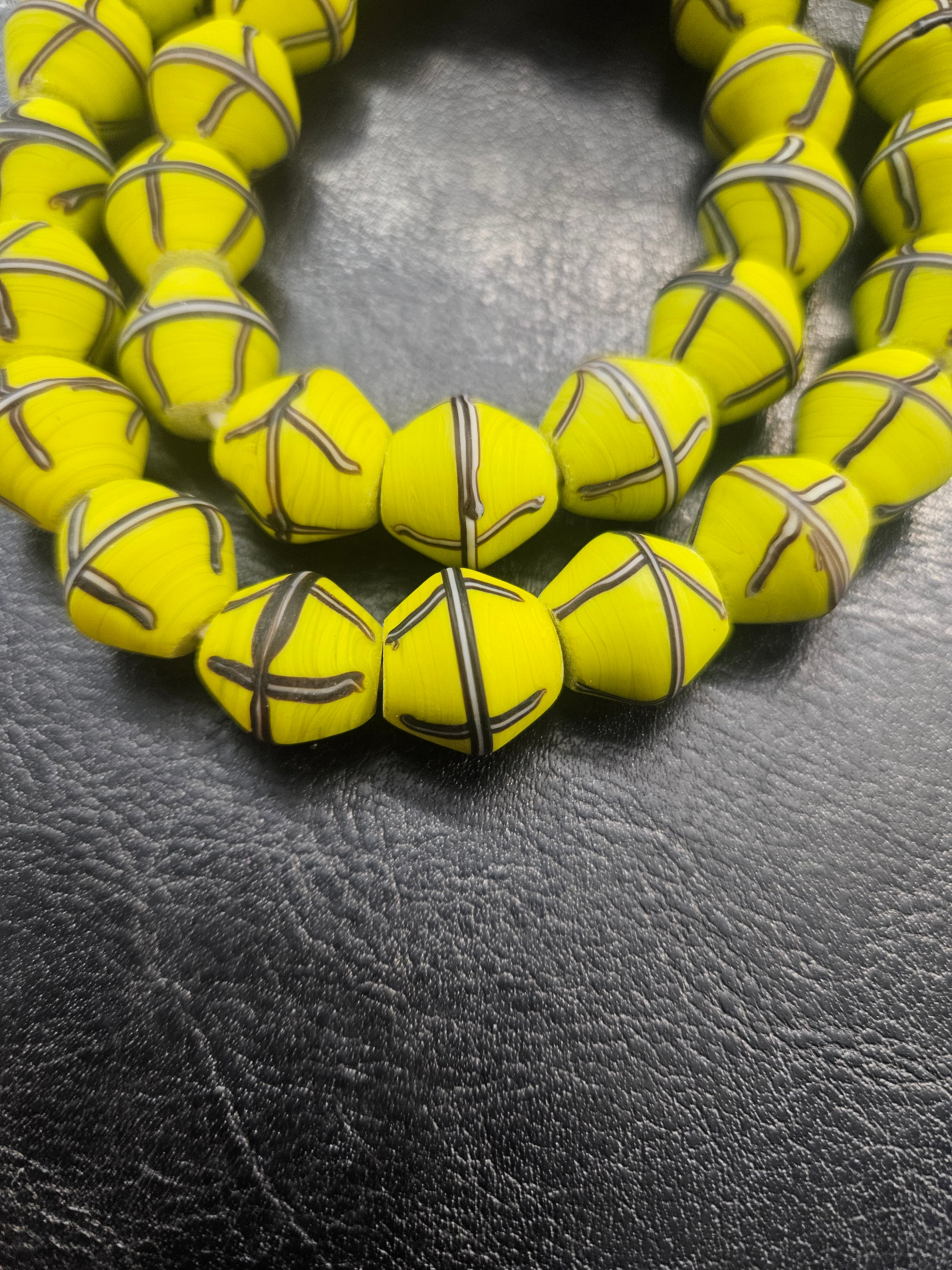 Yellow & Black Cross Trade Beads – 13.5 × 14.5mm