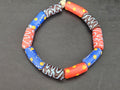 Multicolor Krobo Painted Glass Tube Beads with Hand-Painted Geometric & Wave Motifs | Handcrafted Recycled Glass from Ghana