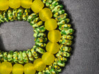 African Glass Bead Bundle – Multicolor Painted Rondelles with Lime Green Pocket Glass Beads