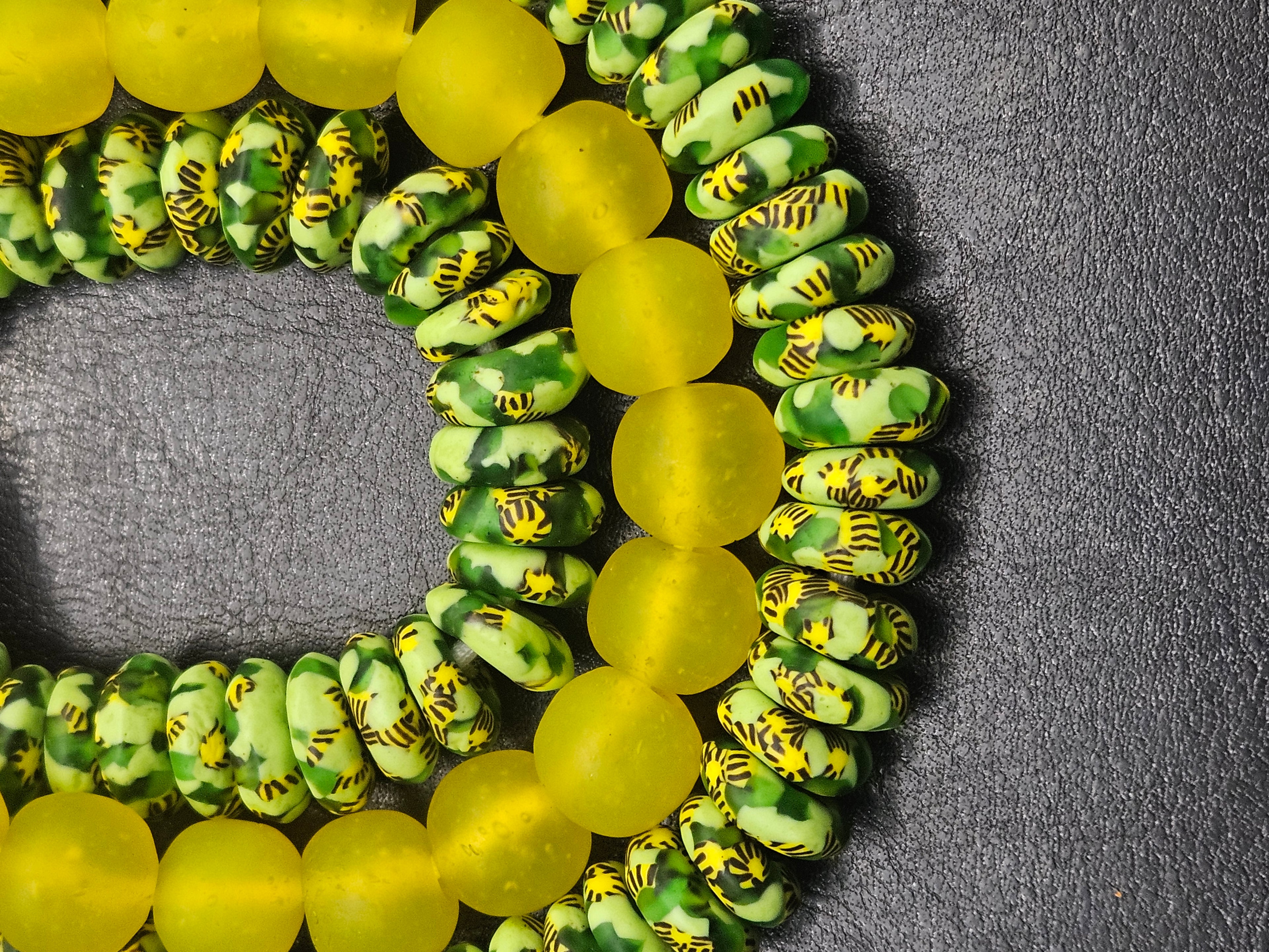 African Glass Bead Bundle – Multicolor Painted Rondelles with Lime Green Pocket Glass Beads