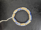 African Glass Beads – Painted Krobo Long Tubes, Gray Blue & Gold