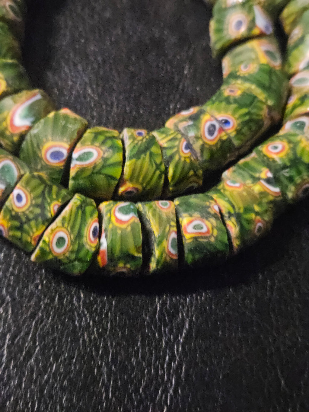 Green Eye Trade Beads – Multicolor Pattern 8–10 × 14–15mm