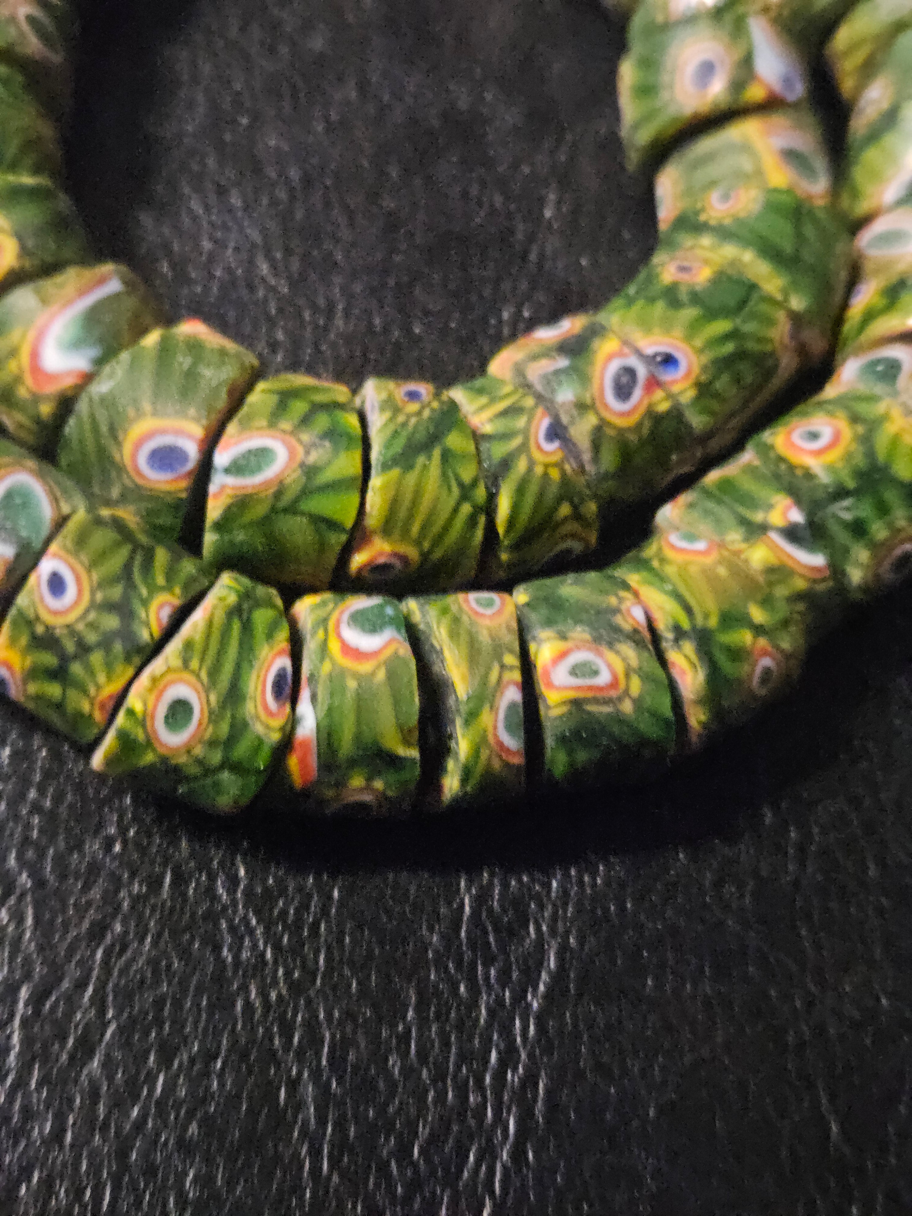 Green Eye Trade Beads – Multicolor Pattern 8–10 × 14–15mm