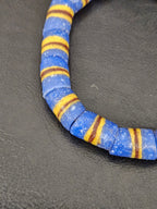 Blue Striped Krobo Kente Glass Beads | Handcrafted Powdered Glass Beads from Ghana | Approx. 17 Beads