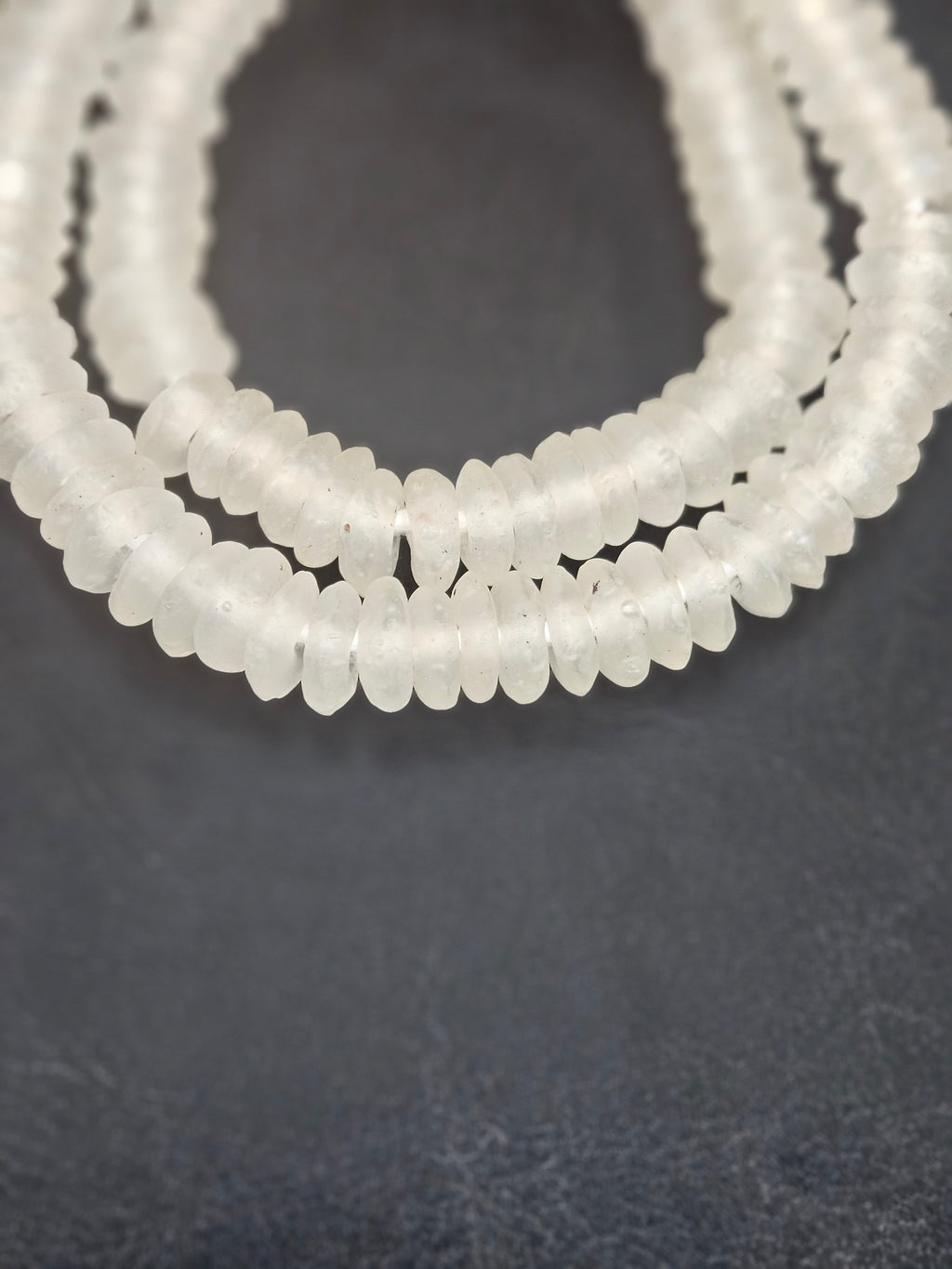 Crystal White Krobo Translucent Recycled Glass Rondelle Beads | Sustainable Handmade Designer Beads