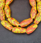 XL Rust Orange & Yellow Fused Krobo Recycled Glass Beads | Handmade Ghana Statement Beads